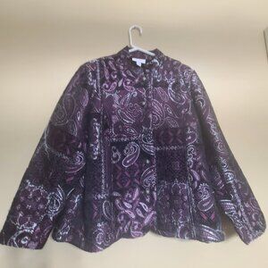 DRESSBARN WOMENS  LAVENDER & SILVER PAISLEY PATTERN JACKET BLAZER PARTY  LARGE